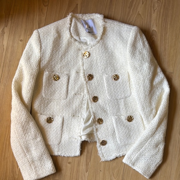 Mango Jackets & Blazers - Mango Tweed Jacket with Gold Buttons